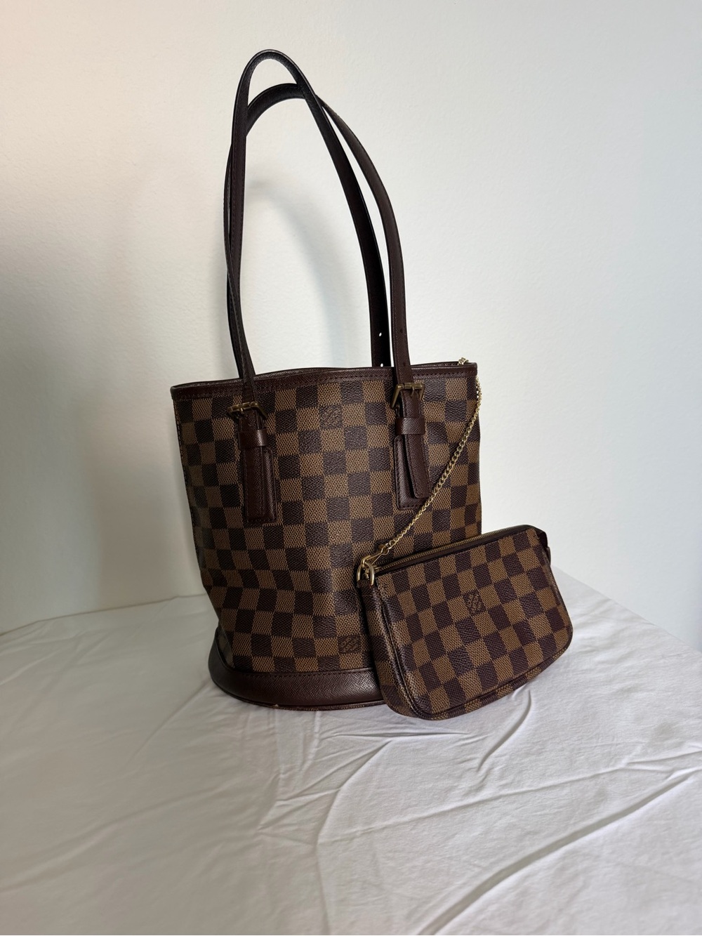 Louis Vuitton Damier Ebene Check Tote with Detachable Wristlet